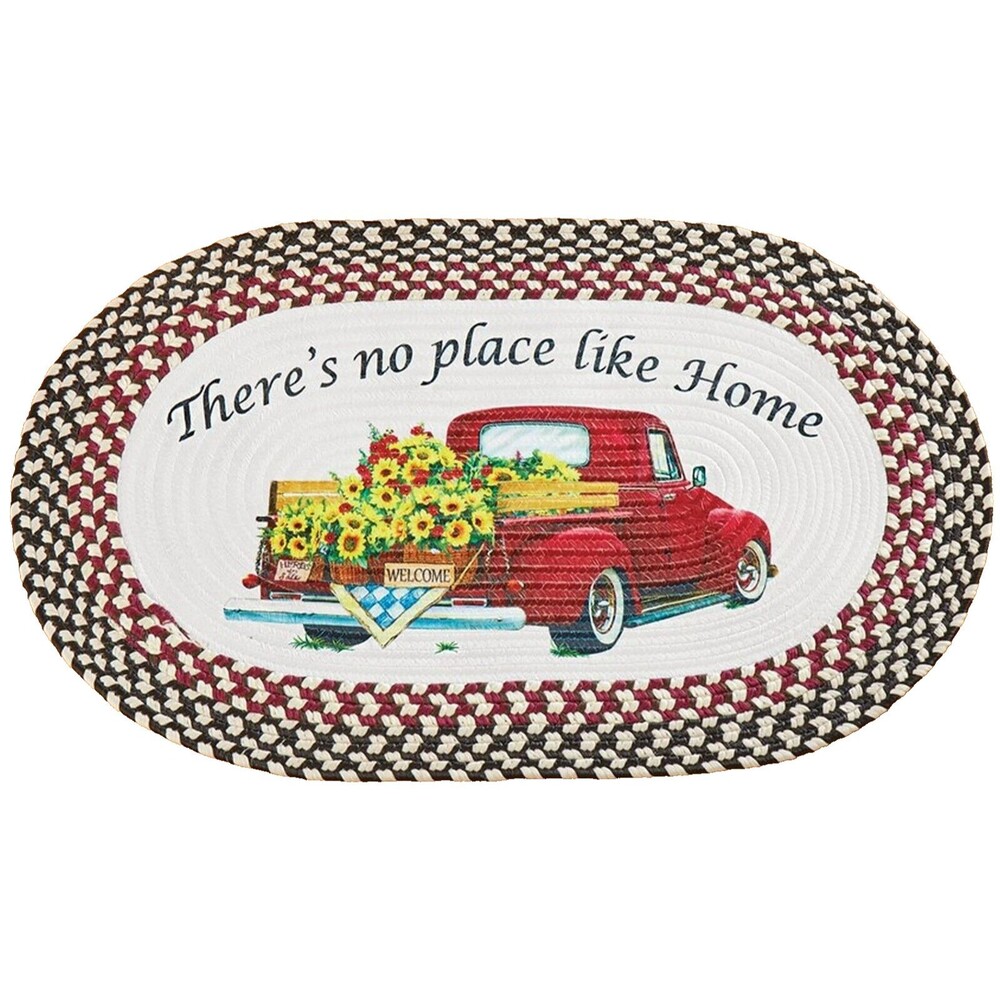 Oval Braided Rug (20"x30") SUNFLOWERS TRUCK, THERE IS NO PLACE LIKE HOME, CE